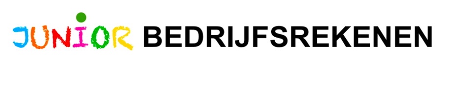 logo junior bedrijfsrekenen voor de mobiele telefoon waarbij junior de letters verschillende kleuren hebben en een speels lettertype.