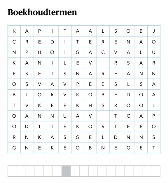 afbeelding van een woordzoeker met thema boekhouden